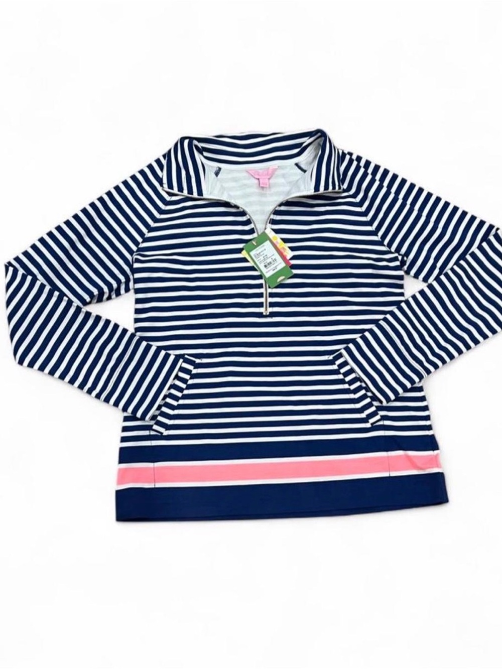 NWT Lilly Pulitzer Skipper Popover Pullover Stripe Guava Melon Size M Preppy